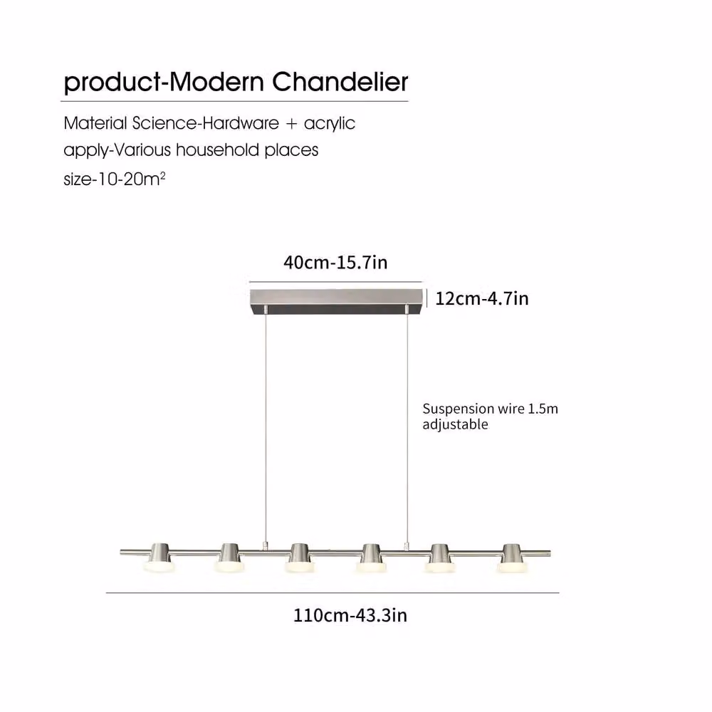 Garwarm Modern LED 6 Light Adjustable Suspended Pendant Chandelier in Silver and Chrome – 3