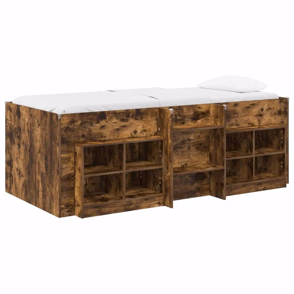 Berkfield Home Loft Bed Frame with Cabinet and Stairs in Smoked Oak Brown Engineered Wood – 2