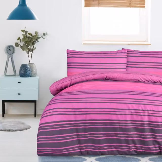 Smart Living Reversible Striped Polycotton Textured Duvet Cover and Pillowcases, Purple, Single (90 x 200 cm)