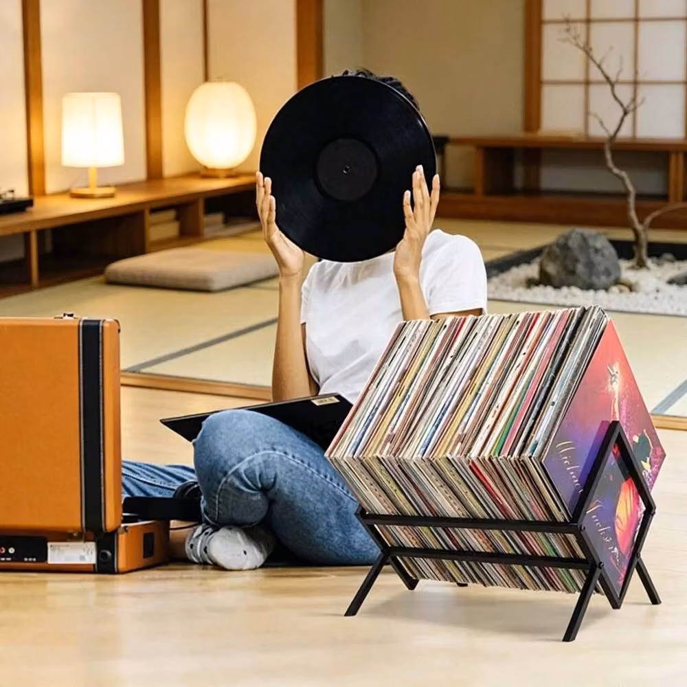 PAWNORA Black Metal Music Record Storage Rack Box – 5