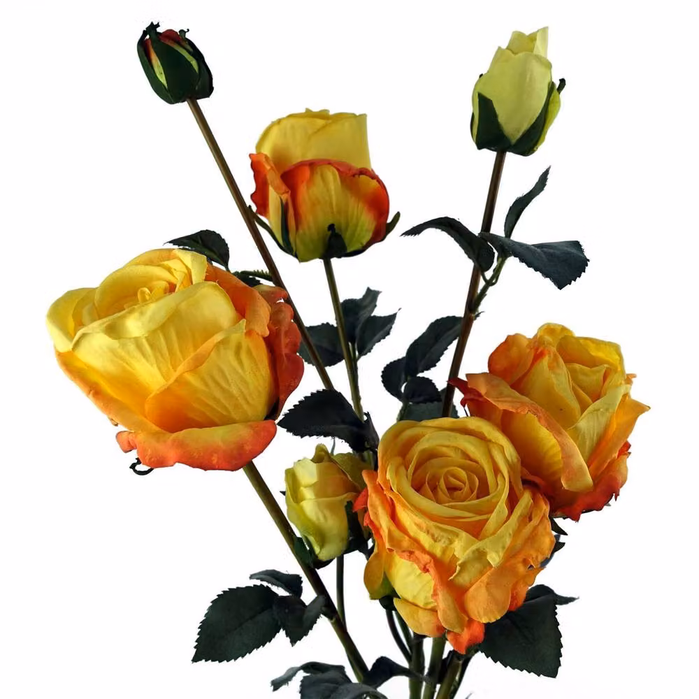 Leaf Yellow Rose Artificial Flower Sprays with 24 Flowers and 18 Buds, H 60 cm x W 6 cm – 4
