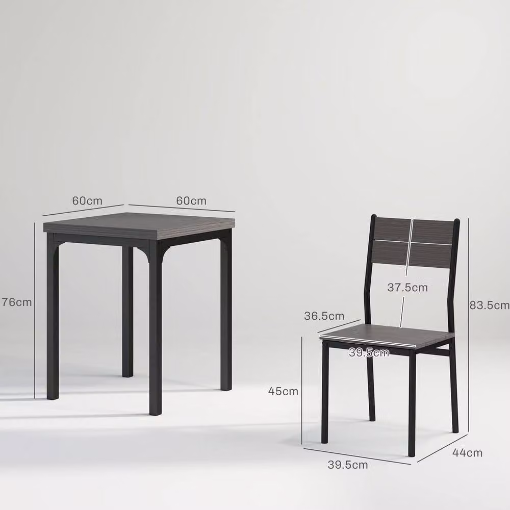 KORVIXA Grey 3 Piece Compact Dining Set with Square Table and 2 Chairs, W/D/H: 100 x 100 x 100 cm – 2
