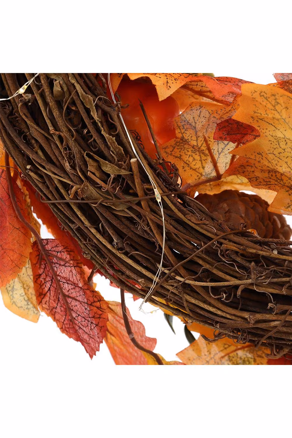 H&O Direct Autumn and Halloween Hanging Front Door Wreath with White and Orange Pumpkins, Leaves and Floral Elements in White, Orange, Red and Green – 7