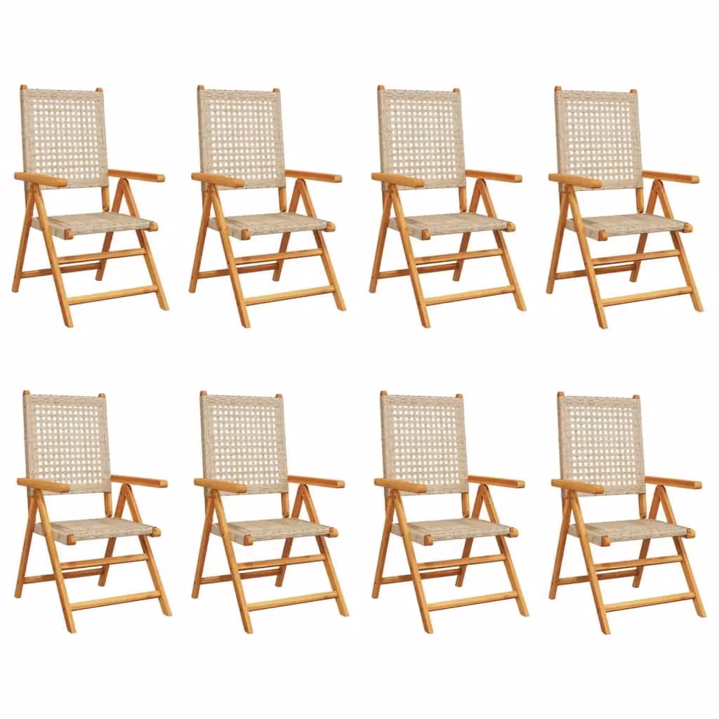 Berkfield Home 8-Piece Reclining Garden Chair Set in Beige Poly Rattan and Acacia Solid Wood – 2