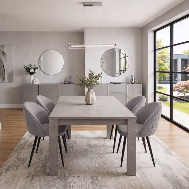 Kosy Koala Modern Rectangular Dining Table Set with 4 Chairs in Grey and Brown, W/D/H: 140 x 80 x 75 cm – 1