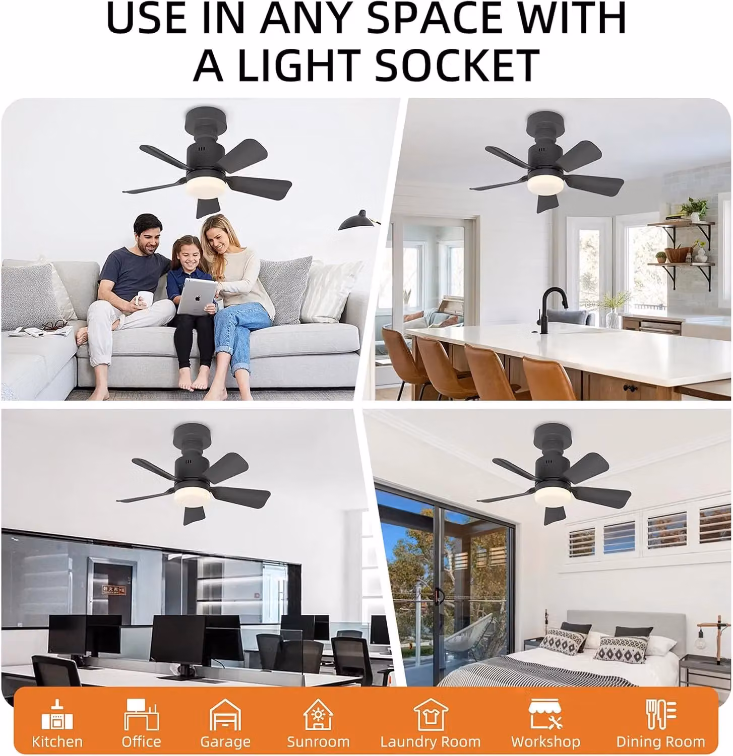 Garwarm Dimmable LED Screw-in Ceiling Fan Light, Black, Diameter: 45 cm – 7