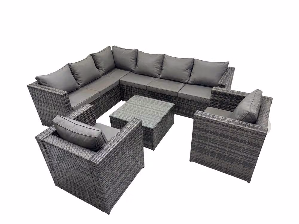 Fimous 8 Seater L-Shape Corner Rattan Garden Furniture Set with Coffee Table in Dark Grey – 2
