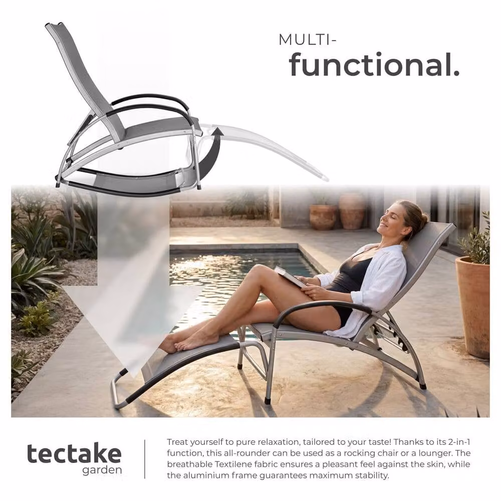 tectake Avignon 2 Seater Sun Lounger in Dark Grey with Adjustable Backrest and Armrests – 5