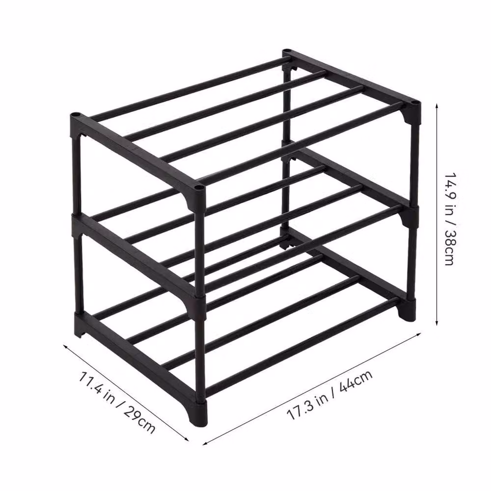 FORGEVIO 3 Tier Narrow Metal Shoe Rack in Black, W/D/H: 44 x 29 x 38 cm – 3