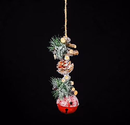Shatchi Red Christmas Hanging Decoration with Jingle Bells, Wooden Sticks, Berries and Pinecones, 33 cm – 2