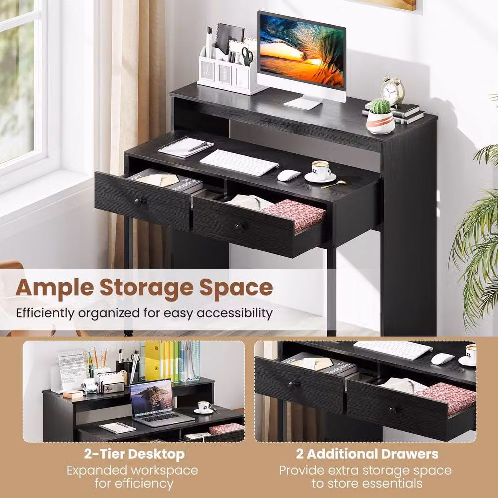 Costway Extendable Computer Desk with Drawers in Black – 5