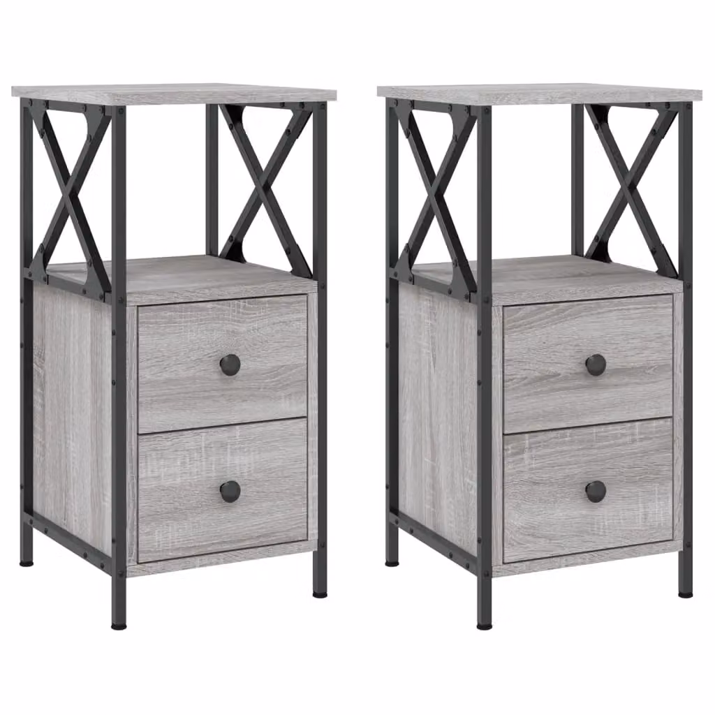 Berkfield Home Set of 2 Grey Bedside Cabinets, W/D/H: 34 x 35.5 x 70 cm – 2