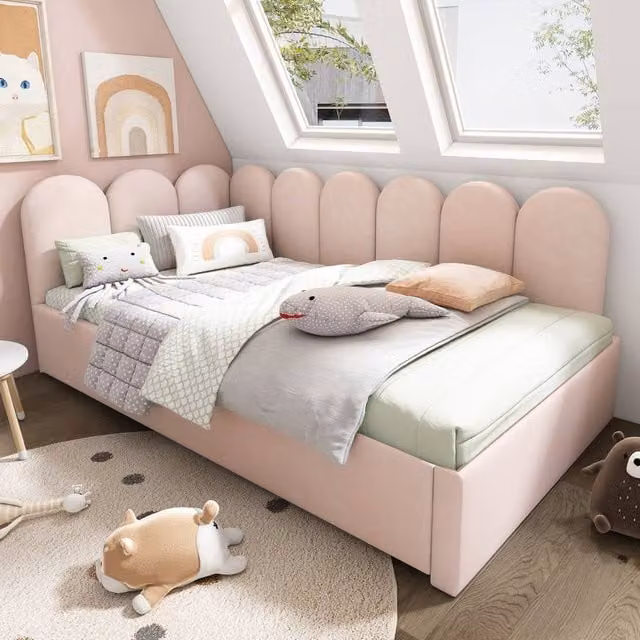 Rolipo Pink Velvet Daybed with Trundle, W/D/H: 190 x 90 x 76 cm – 1