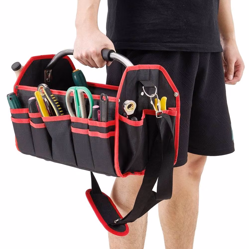EONLION Heavy Duty Open Tote Electrician Tool Bag with Shoulder Strap, Black – 3