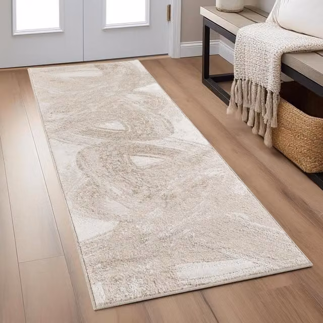 Elysium Modern Abstract Living Room Area Rug in Pearl with Metallic Sheen, W: 220 cm, D: 60 cm