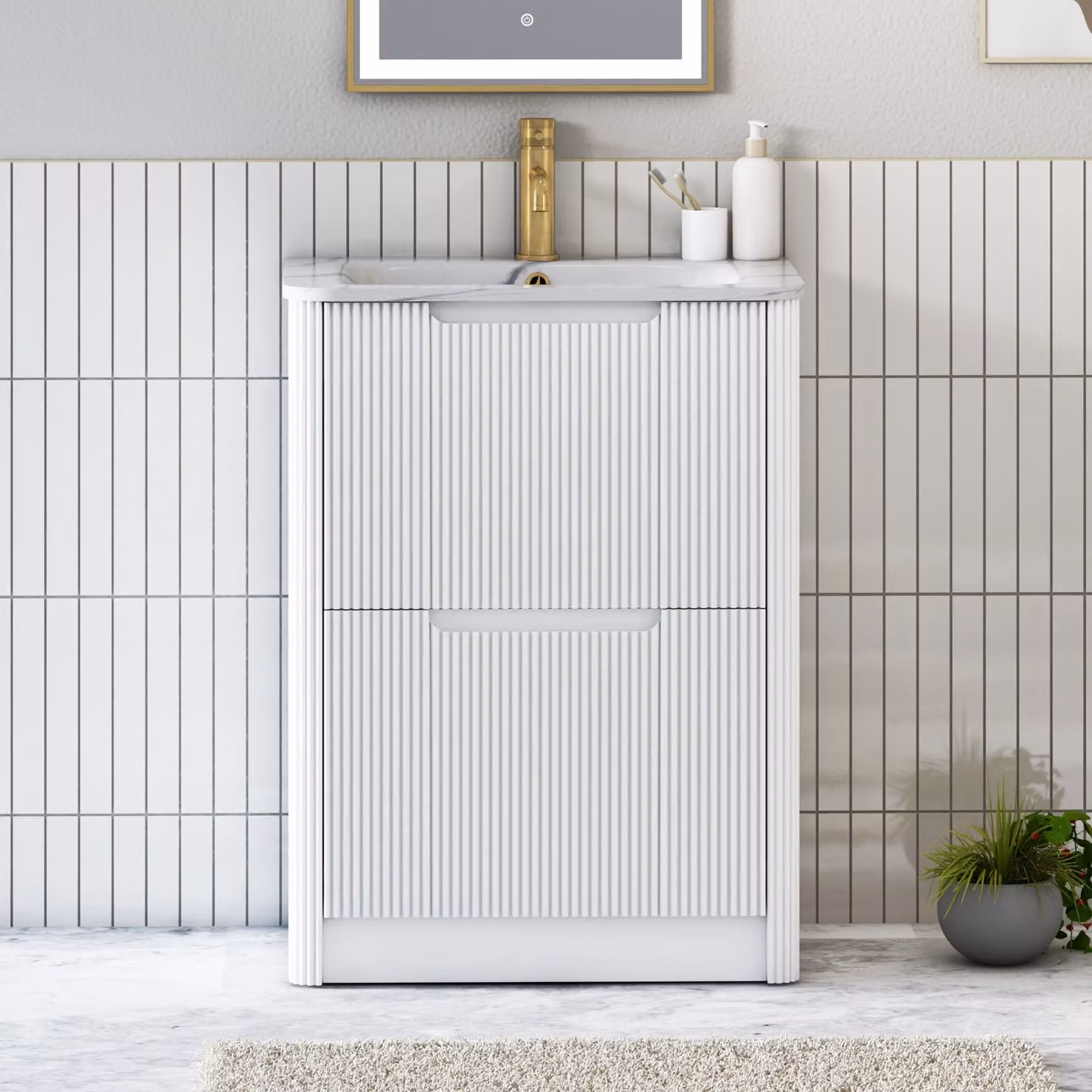 Royal Bathrooms Avenza Fluted 2 Drawer Floor Standing Vanity Unit in White
