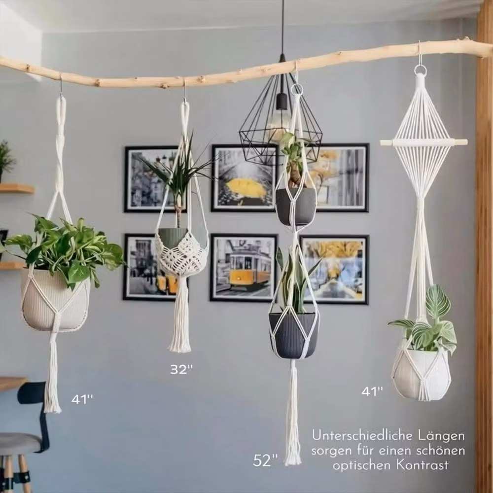 VOGREX 4 Pack Macrame Cotton Plant Hangers in Beige and White – 2