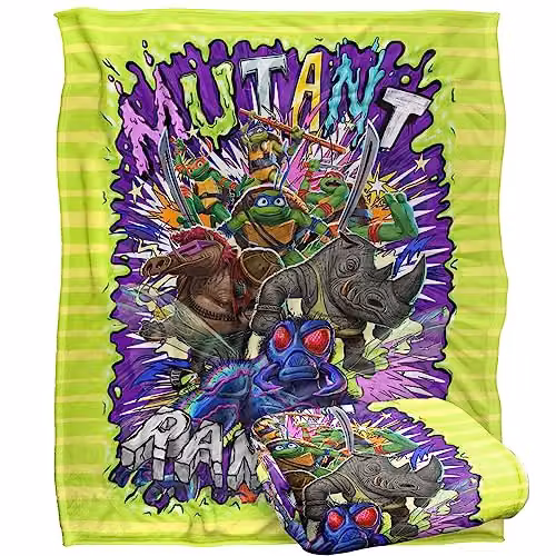LOGOVISION Teenage Mutant Ninja Turtles Mutant Mayhem Turtle Vs Baddies Super Soft Microfibre Fleece Throw Blanket, Multicolour, W: 152 cm, D: 127 cm – 1
