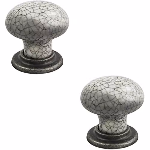 Loops 2 Pack Porcelain Mushroom Cupboard Door Knobs in Antique Steel and Blue Glaze – 1