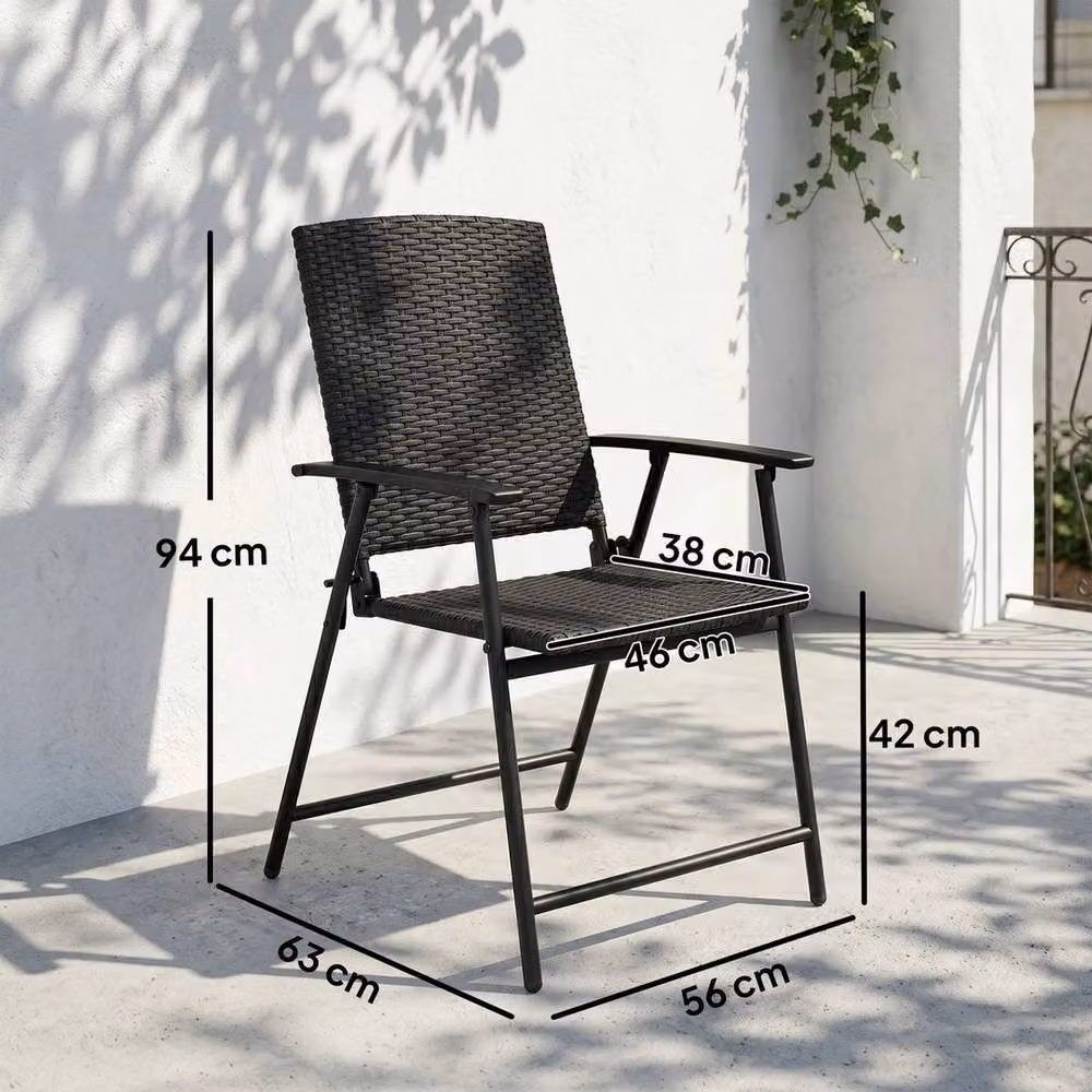 NESTLUNE Set of 2 Black Rattan Foldable Garden Chairs – 2