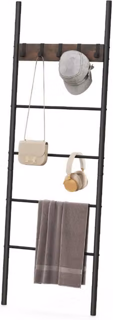 Costway Industrial Metal Wall Mounted Ladder in Brown and Black