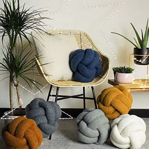 Furn Grey Fleece Boucle Knot Cushion, W/D/H: 30 x 30 x 30 cm – 3