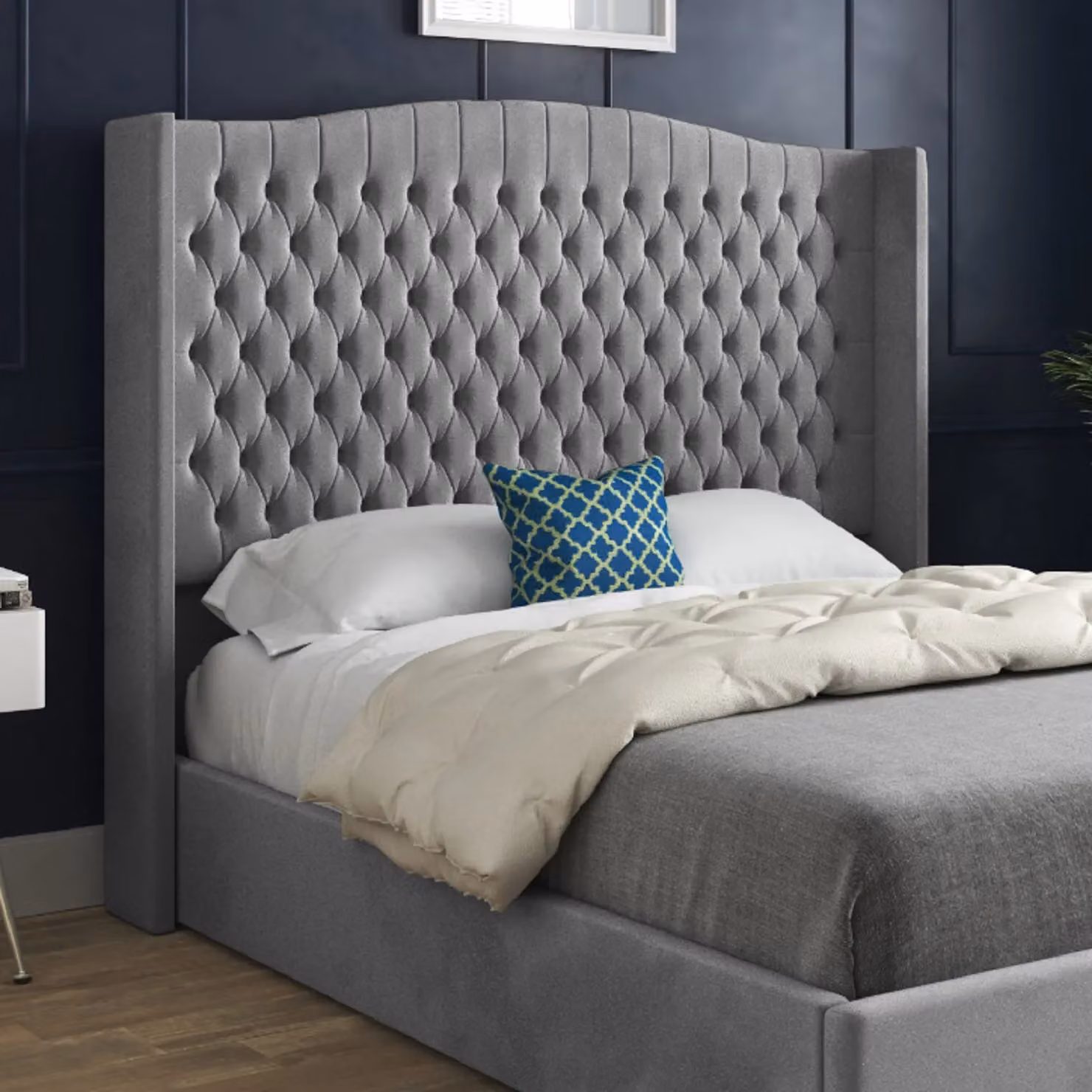 Casani Chesterfield Upholstered Velvet Bed Frame in Grey, Small Single – 3