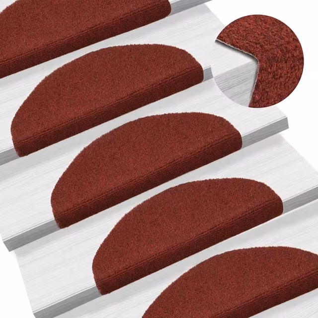 Berkfield Home Self-adhesive Needle Punch Stair Mats, 10 Pieces, Red, W: 65 cm, D: 21 cm, H: 4 cm