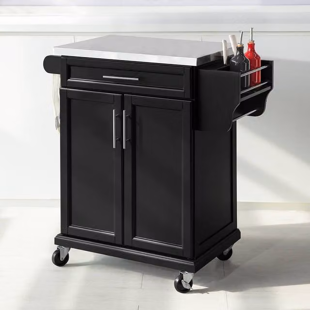 SoBuy Mobile Kitchen Trolley with Stainless Steel Top in Black – 1