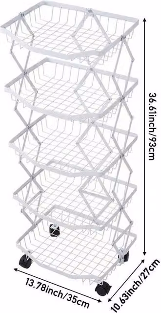 FORGEVIO White 5 Tier Metal Kitchen Trolley Cart for Fruit and Vegetable Storage – 1
