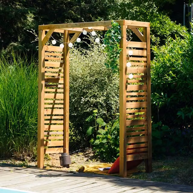 Cerland Lign Z Flat Wooden Garden Arch in Brown, H 214 x W 120 x D 60 cm
