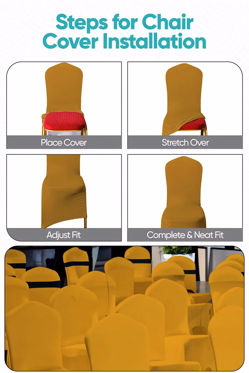 Neel Blue 10-Piece Metallic Gold Spandex Arched Front Dining Chair Slipcovers, Stretchable and Washable Fabric – 2