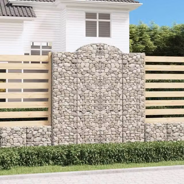 Berkfield Home Arched Gabion Baskets, 5 Piece Set, Silver Galvanised Steel, W: 200 cm, D: 50 cm, H: 220-240 cm