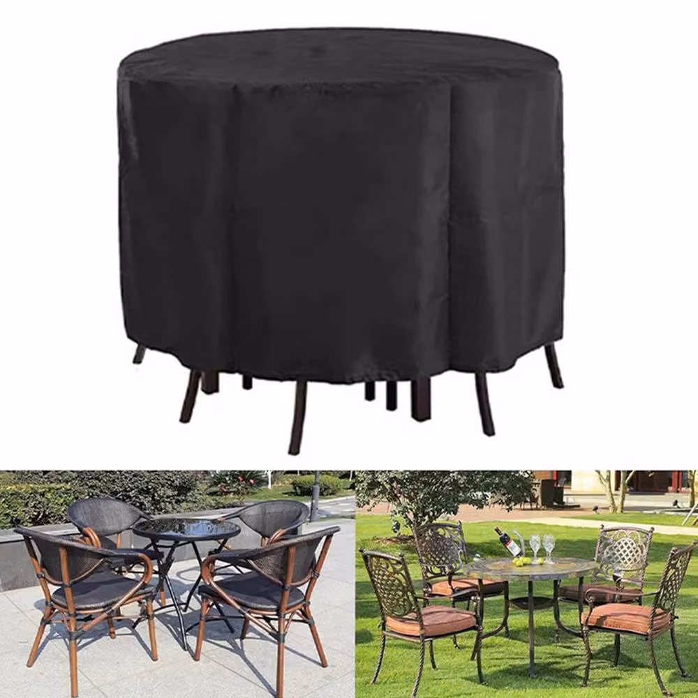 Ventryn Large Round Waterproof Outdoor Garden Furniture Protective Cover in Black and Silver – 3