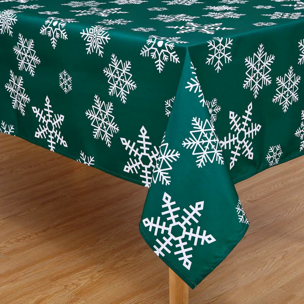 London Boutique Green Snowflake Design Christmas Polyester Rectangular Tablecloth – 5