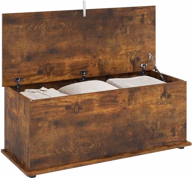 HOMCOM Brown Wood Storage Chest with Soft Close Lid, 113L Capacity