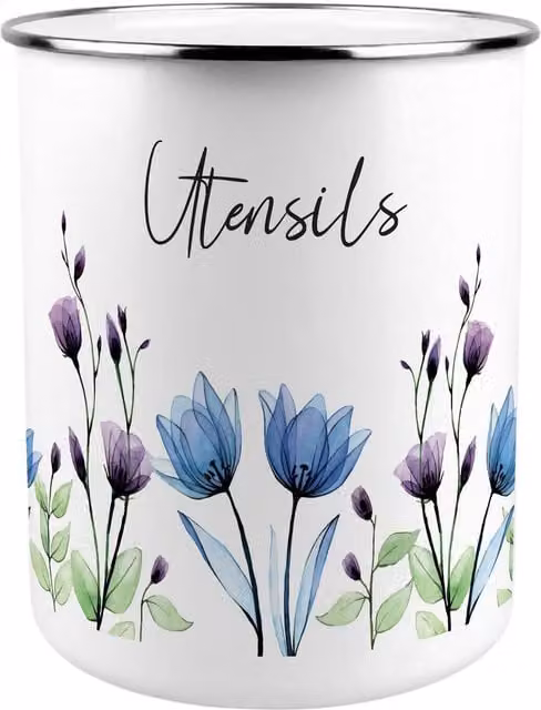 Purely Home Multicoloured Ceramic Freestanding Kitchen Utensil Holder in Blue and Purple Floral