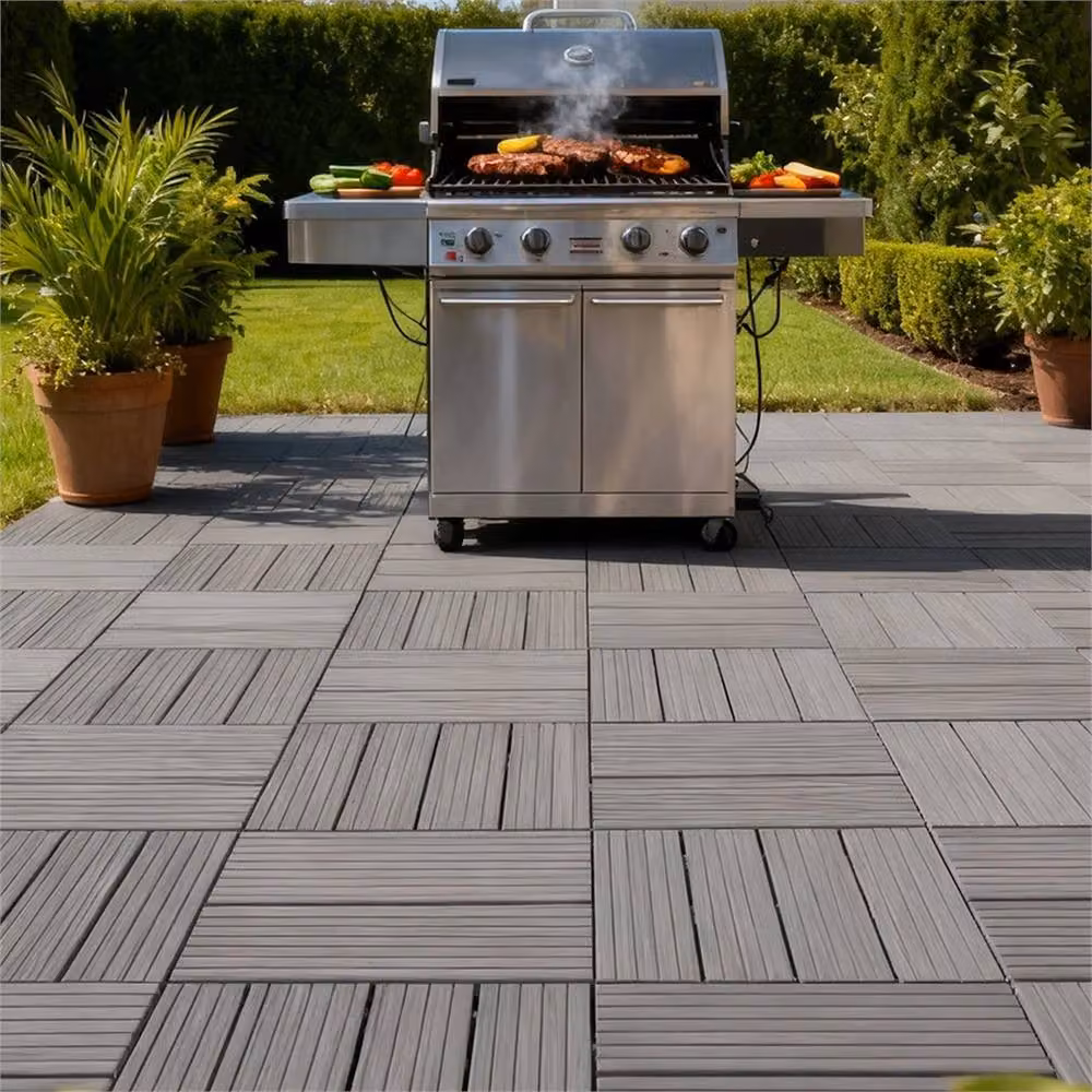 NESTLUNE Grey Anti-Slip Interlocking Plastic Decking Tiles, 96 Pack, W/D: 30 x 30 cm – 3