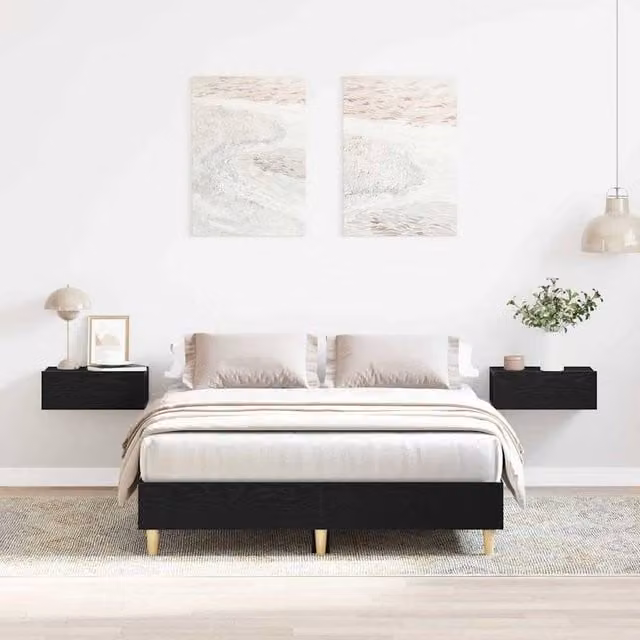 Berkfield Home Black Oak Bed Frame in Engineered Wood, W/D/H: 193 x 123 x 25 cm – 1