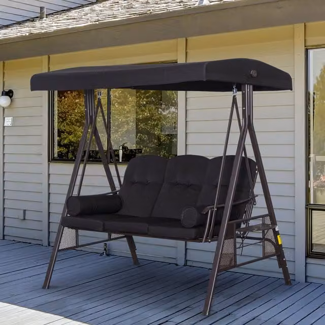 Outsunny 3 Seat Modern Garden Swing Chair with Sun Canopy and Cushions, Black