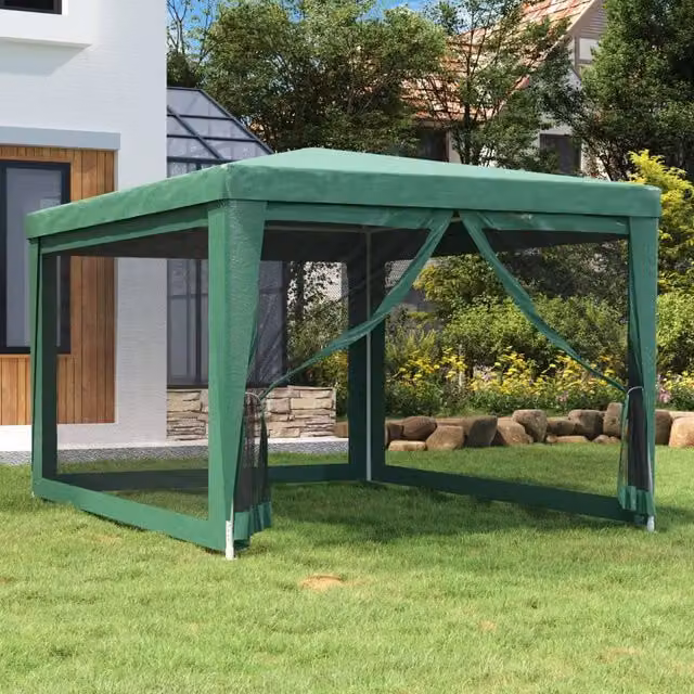 Berkfield Home Party Tent with 4 Mesh Sidewalls, Green, W: 4 m, D: 3 m – 1