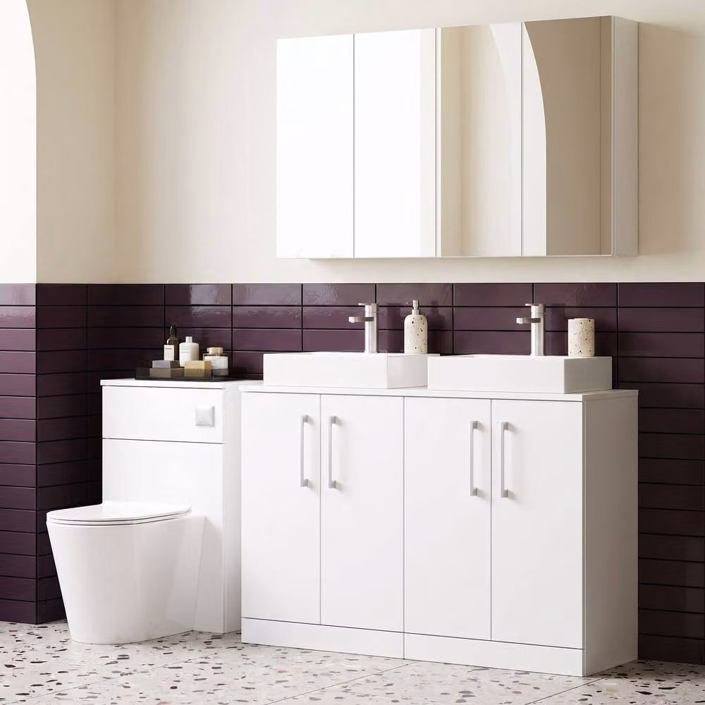 Balterley Level 1200mm 4 Door Floor Standing Bathroom Vanity Unit with Worktop in Gloss White – 3