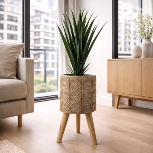 Botanik Rustic Floral Tabletop Planter in Brown and Grey, W/D/H: 40 x 22 x 22 cm – 2