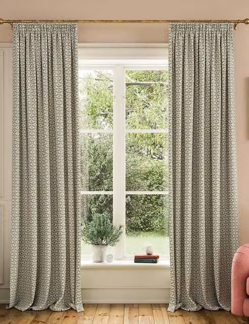 Joules Floral Foulard Pure Cotton Pencil Pleat Curtains, Cream Mix, H 229 cm x W 168 cm