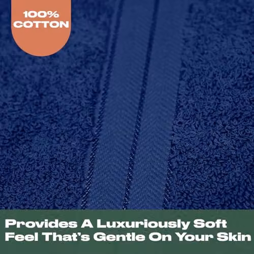 OHS Luxury Cotton Terry Hand Towel with Border in Blue – 3