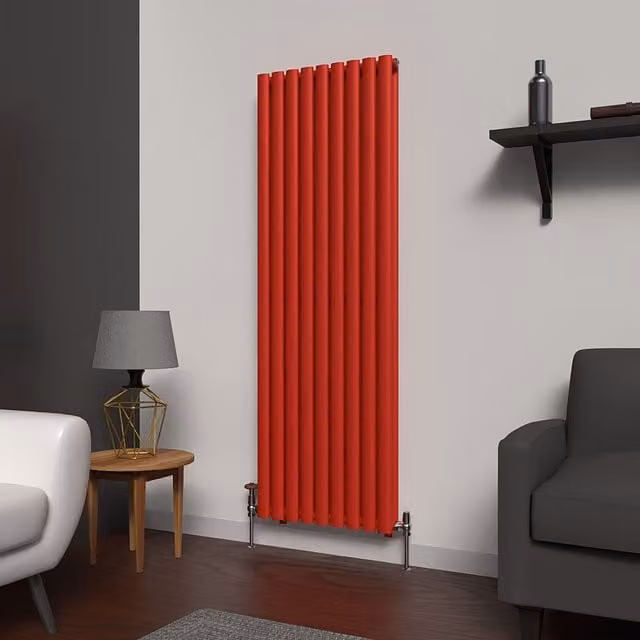 Lux Heat Oval Coloured Vertical Radiator in Poppy Red, H: 160 cm, W: 54 cm