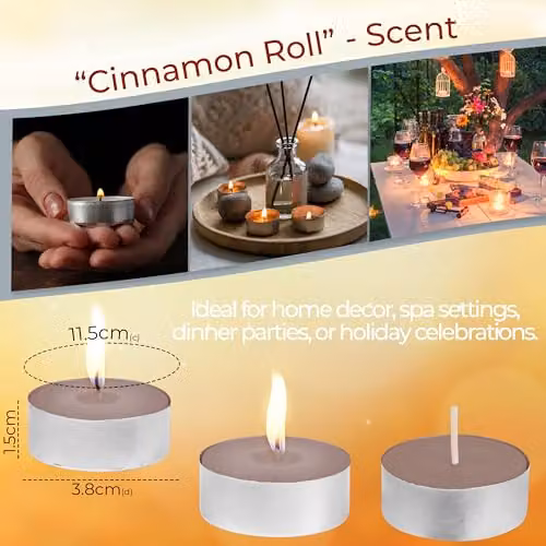 Deco Express Cinnamon Roll Scented Tealight Candles, Brown, 25 Pack – 3