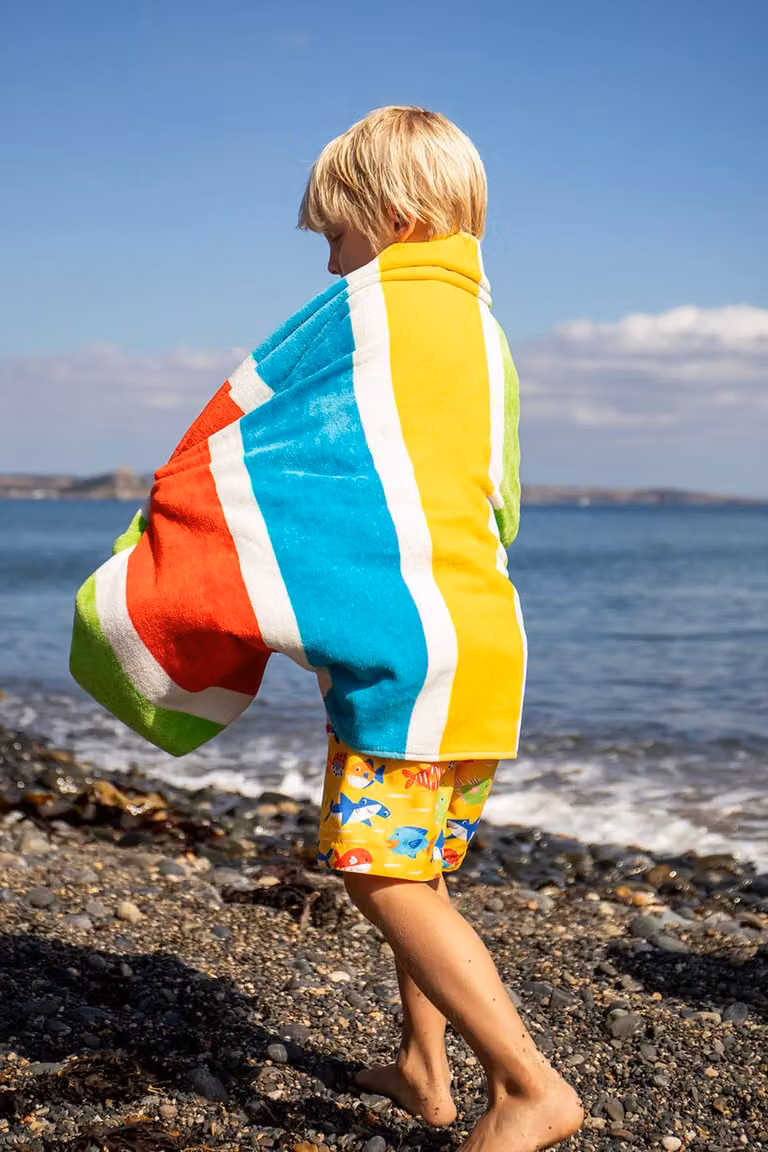 Frugi Lagoon Multicolour Striped Cotton Terry Towel