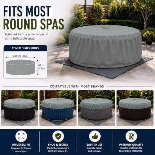 SHATCHI Thermal Round Hot Tub Cover, Grey, Diameter: 215 cm, Height: 70 cm – 10