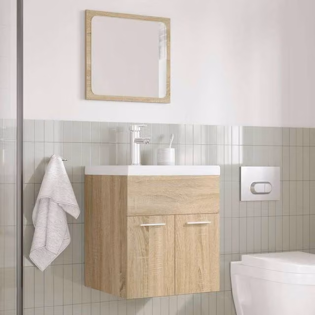 Berkfield Home Practical 3 Piece Modern Bathroom Furniture Set in Light Tan Sonoma Oak Engineered Wood with Vanity Unit and Mirror Cabinet
